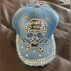 Rhinestone Skull & Crossbones Baseball Hat